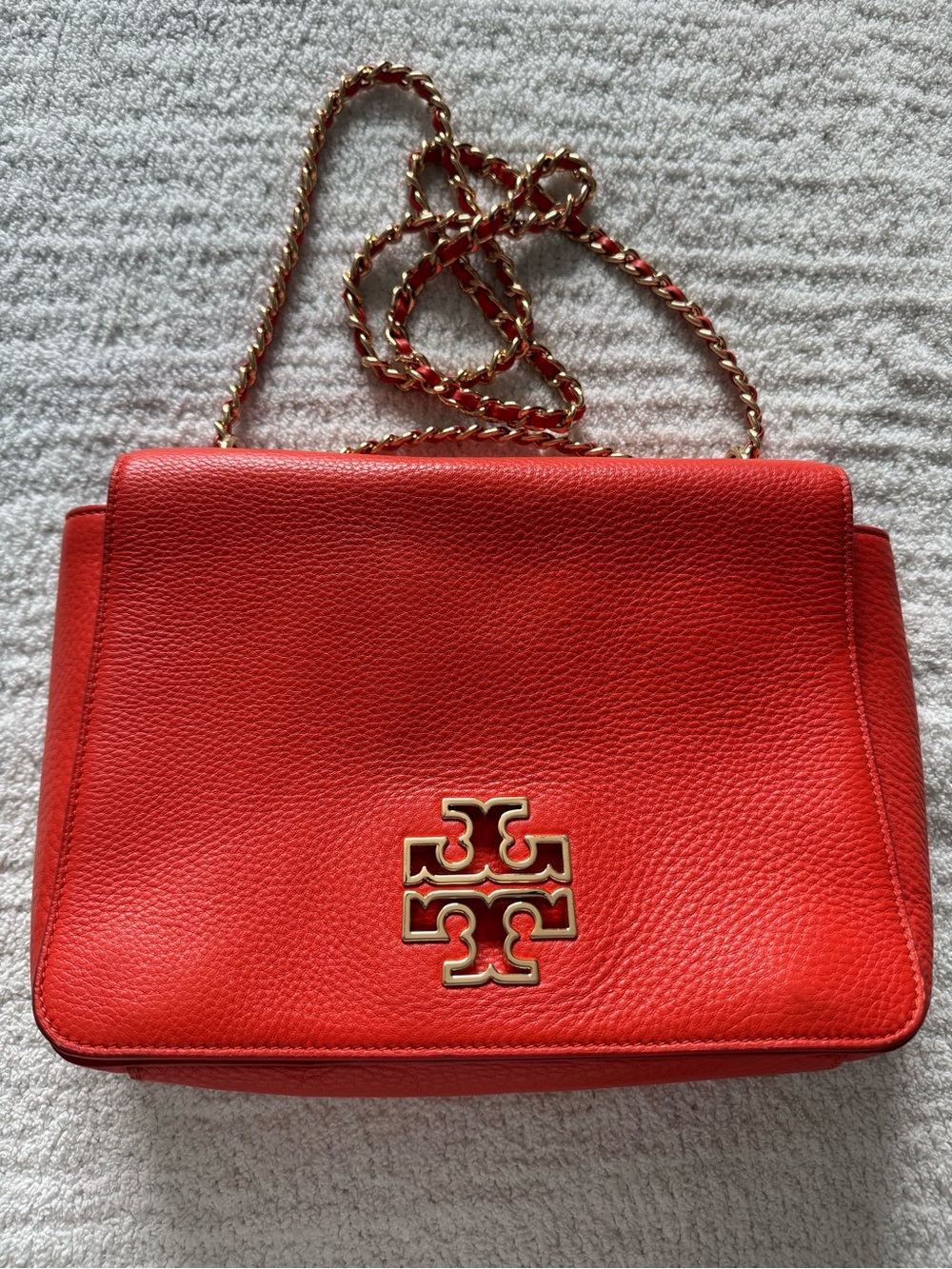 Tory Burch Orange Leather Chain Shoulder Bag